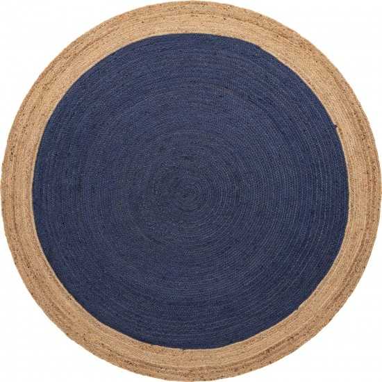 Rug Unique Loom Braided Jute Navy Blue Round 8' 0 x 8' 0