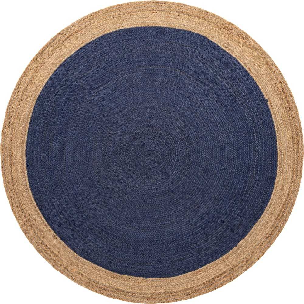 Rug Unique Loom Braided Jute Navy Blue Round 8' 0 x 8' 0