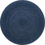 Rug Unique Loom Braided Jute Navy Blue Round 8' 0 x 8' 0