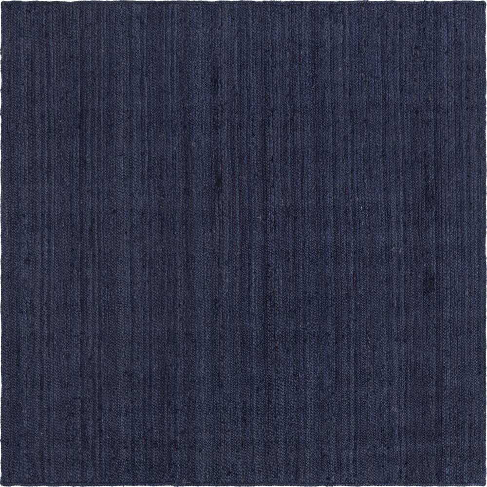 Rug Unique Loom Braided Jute Navy Blue Square 8' 0 x 8' 0