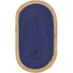 Rug Unique Loom Braided Jute Navy Blue Oval 3' 3 x 5' 0