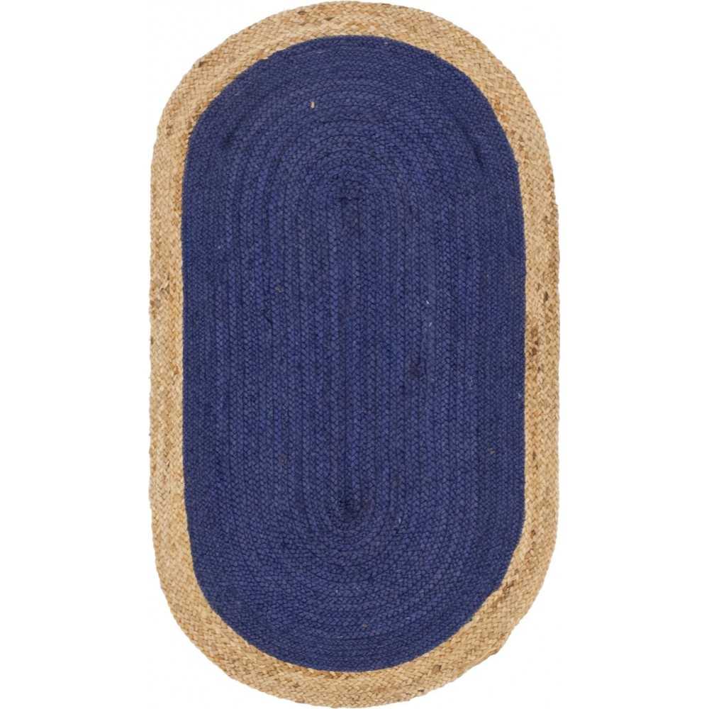 Rug Unique Loom Braided Jute Navy Blue Oval 3' 3 x 5' 0