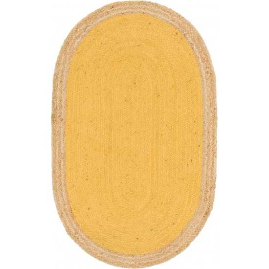 Rug Unique Loom Braided Jute Yellow Oval 3' 3 x 5' 0