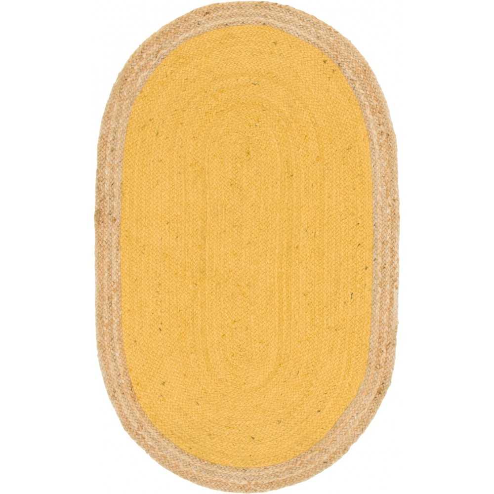 Rug Unique Loom Braided Jute Yellow Oval 3' 3 x 5' 0