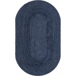 Rug Unique Loom Braided Jute Navy Blue Oval 3' 3 x 5' 0