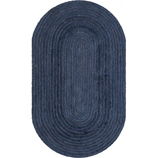 Rug Unique Loom Braided Jute Navy Blue Oval 3' 3 x 5' 0