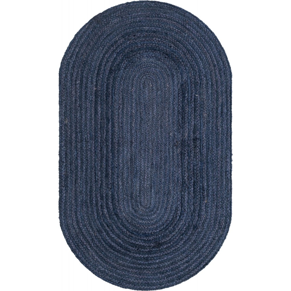 Rug Unique Loom Braided Jute Navy Blue Oval 3' 3 x 5' 0