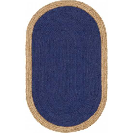 Rug Unique Loom Braided Jute Navy Blue Oval 5' 0 x 8' 0