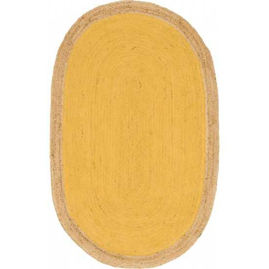 Rug Unique Loom Braided Jute Yellow Oval 5' 0 x 8' 0