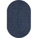 Rug Unique Loom Braided Jute Navy Blue Oval 5' 0 x 8' 0