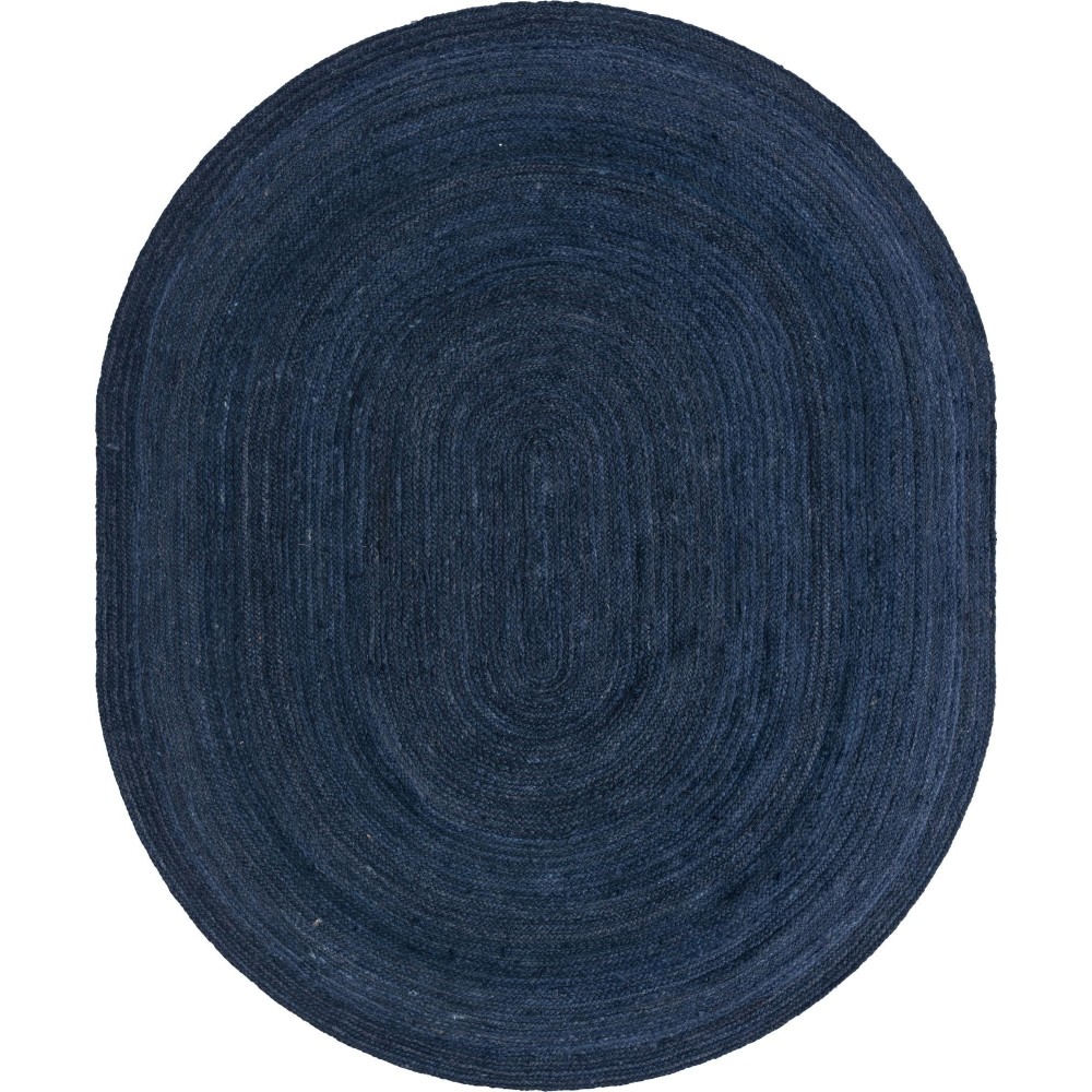 Rug Unique Loom Braided Jute Navy Blue Oval 7' 10 x 10' 0