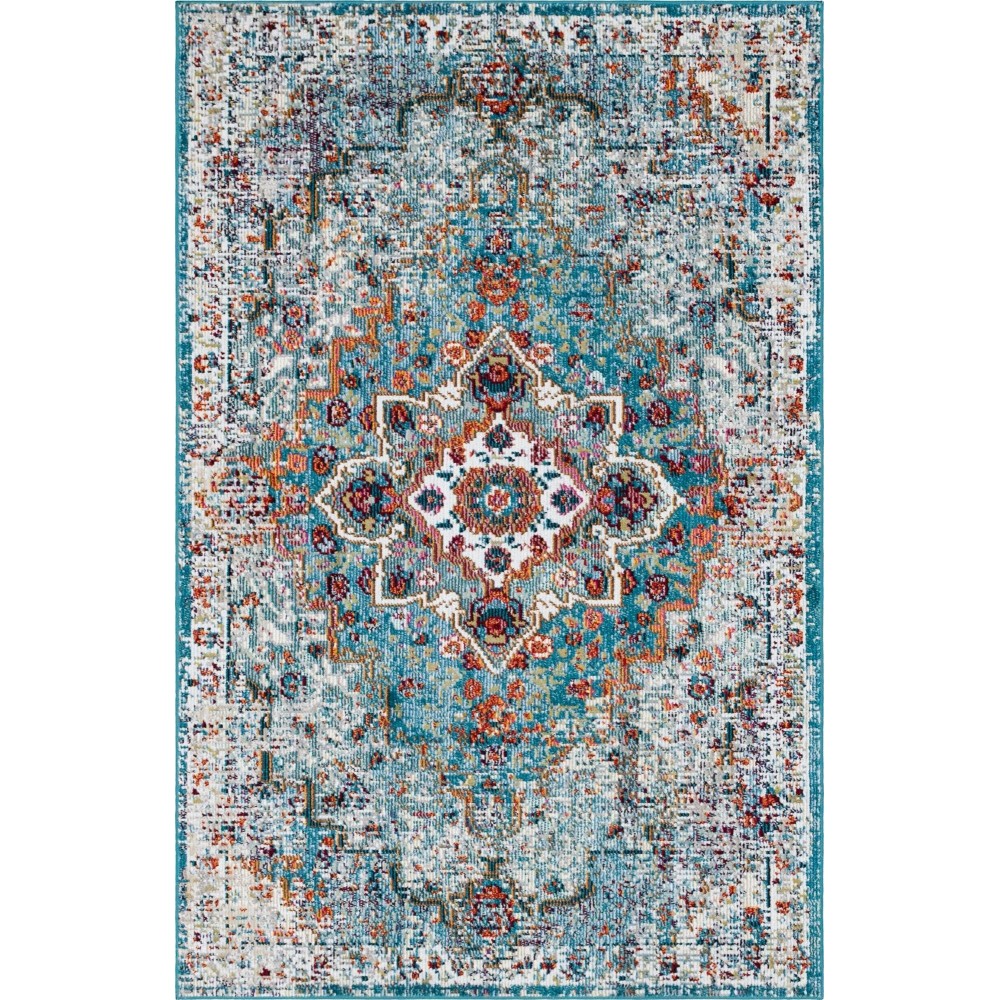 Rug Unique Loom Charm Teal Rectangular 4' 0 x 6' 0 Rug Unique Loom Charm Teal Rectangular 4' 0 x 6' 0