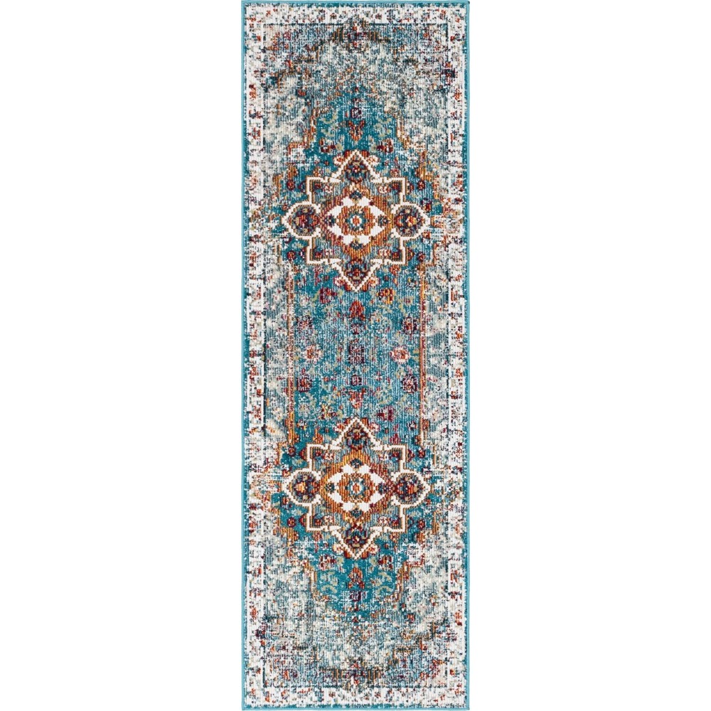 Rug Unique Loom Charm Teal Runner 2' 2 x 6' 0 Rug Unique Loom Charm Teal Runner 2' 2 x 6' 0
