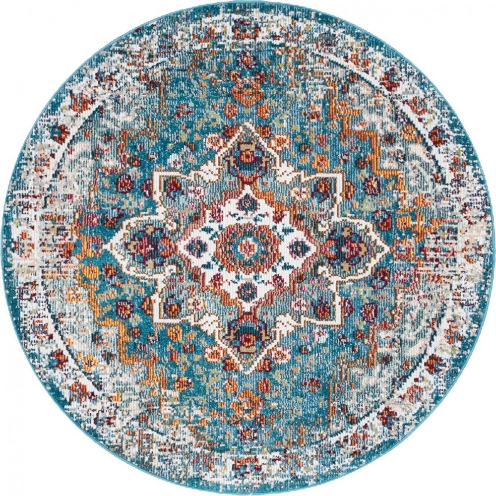 Rug Unique Loom Charm Teal Round 4' 0 x 4' 0 Rug Unique Loom Charm Teal Round 4' 0 x 4' 0