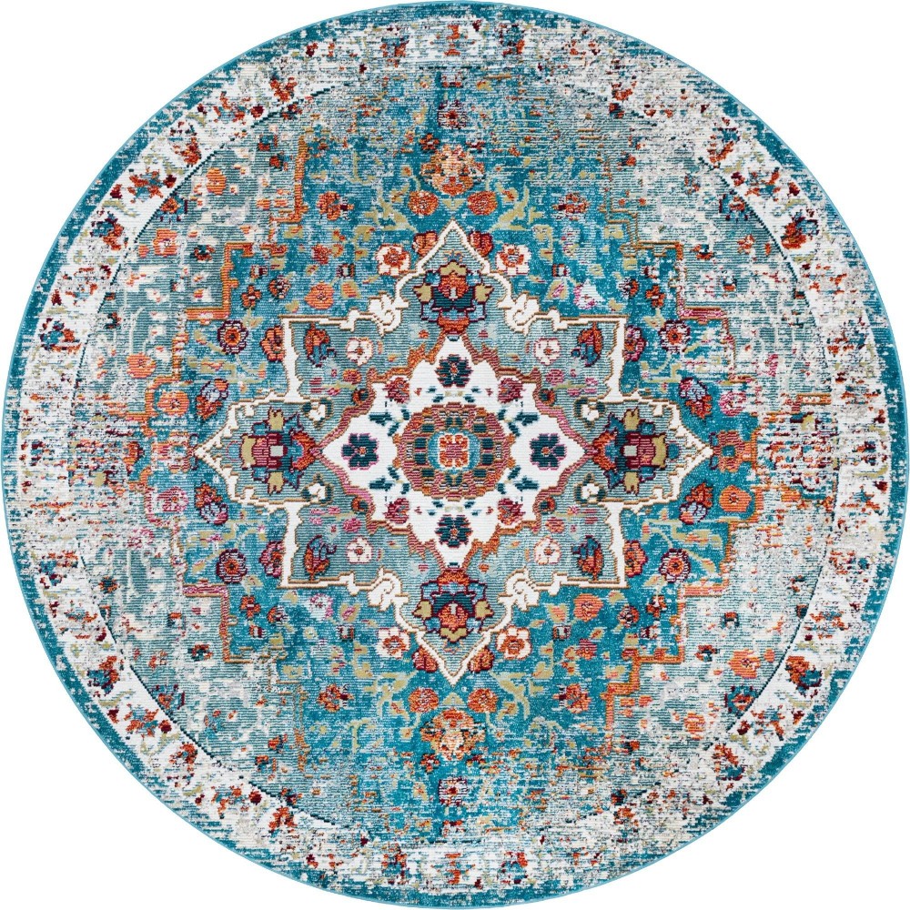 Rug Unique Loom Charm Teal Round 7' 0 x 7' 0 Rug Unique Loom Charm Teal Round 7' 0 x 7' 0