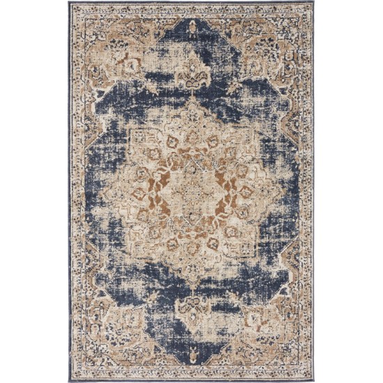 Rug Unique Loom Chateau Beige/Navy Blue Rectangular 4' 0 x 6' 0