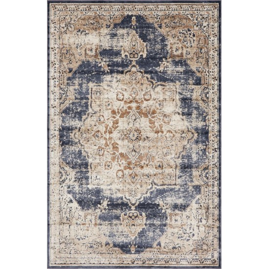 Rug Unique Loom Chateau Beige/Navy Blue Rectangular 6' 0 x 9' 0