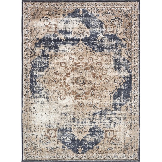 Rug Unique Loom Chateau Beige/Navy Blue Rectangular 9' 0 x 12' 0