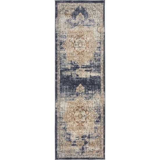 Rug Unique Loom Chateau Beige/Navy Blue Runner 2' 2 x 6' 7