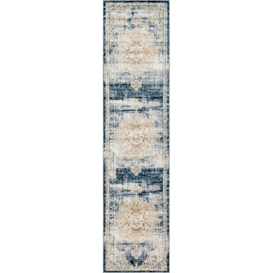 Rug Unique Loom Chateau Beige/Navy Blue Runner 2' 2 x 8' 6