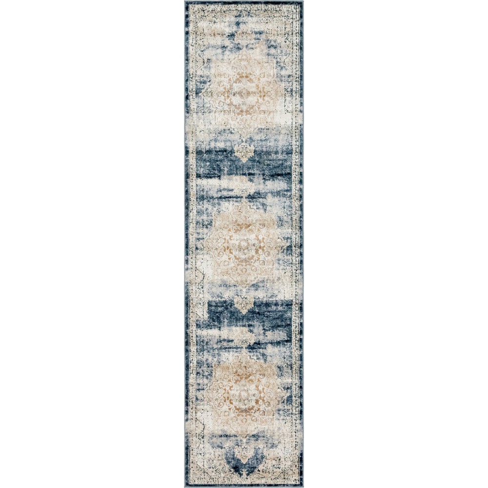 Rug Unique Loom Chateau Beige/Navy Blue Runner 2' 2 x 8' 6 Rug Unique Loom Chateau Beige/Navy Blue Runner 2' 2 x 8' 6
