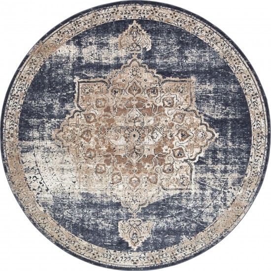 Rug Unique Loom Chateau Beige/Navy Blue Round 8' 0 x 8' 0