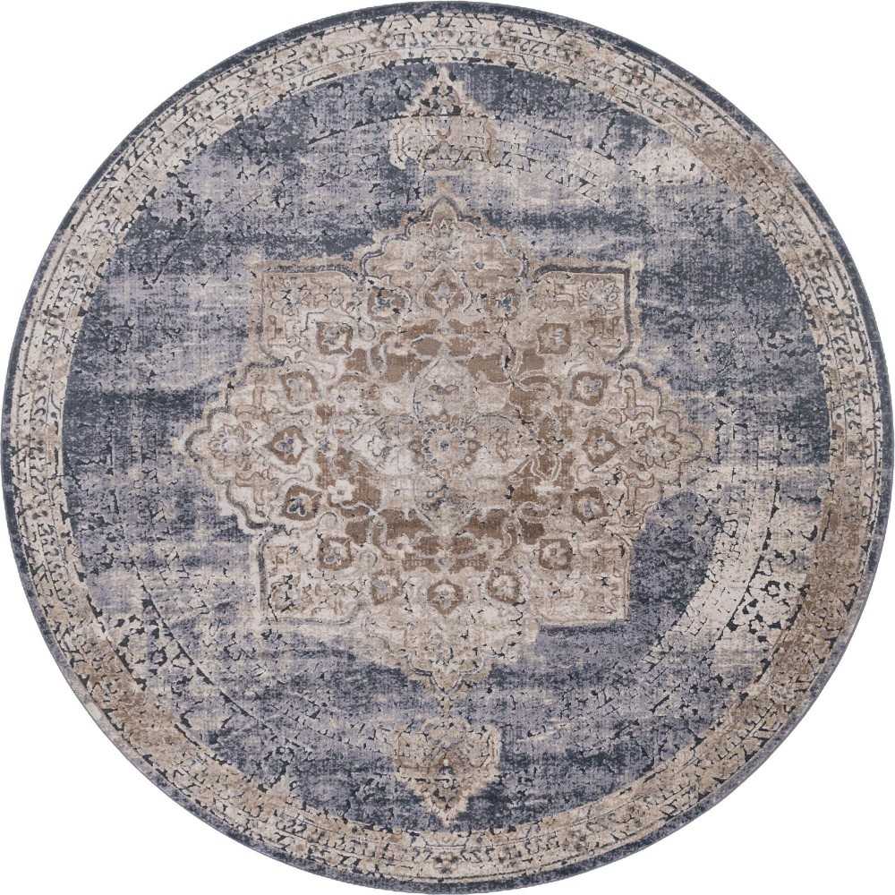 Rug Unique Loom Chateau Beige/Light Blue Round 8' 0 x 8' 0