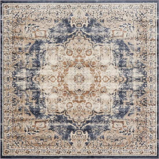 Rug Unique Loom Chateau Beige/Navy Blue Square 7' 0 x 7' 0