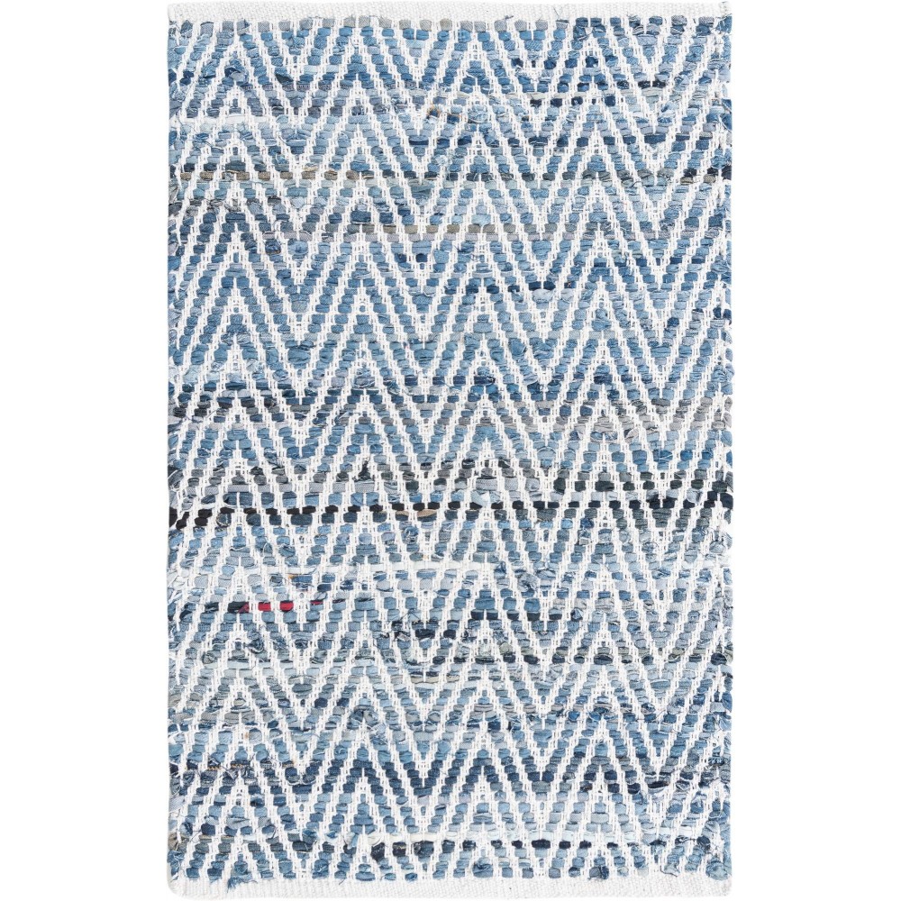 Rug Unique Loom Chindi Chevron Denim Rectangular 2' 0 x 3' 0