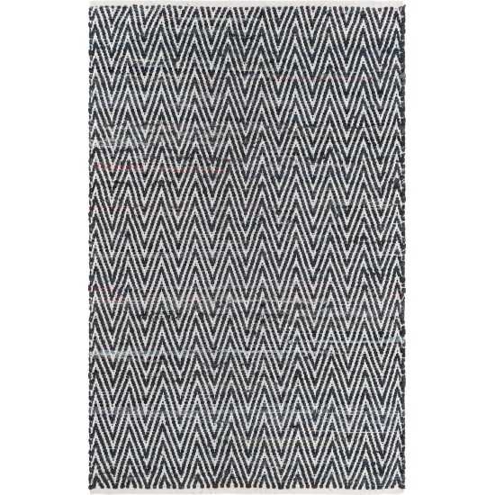 Rug Unique Loom Chindi Chevron Black Rectangular 4' 0 x 6' 0