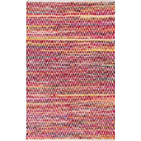 Rug Unique Loom Chindi Chevron Multi/Red Rectangular 4' 0 x 6' 0