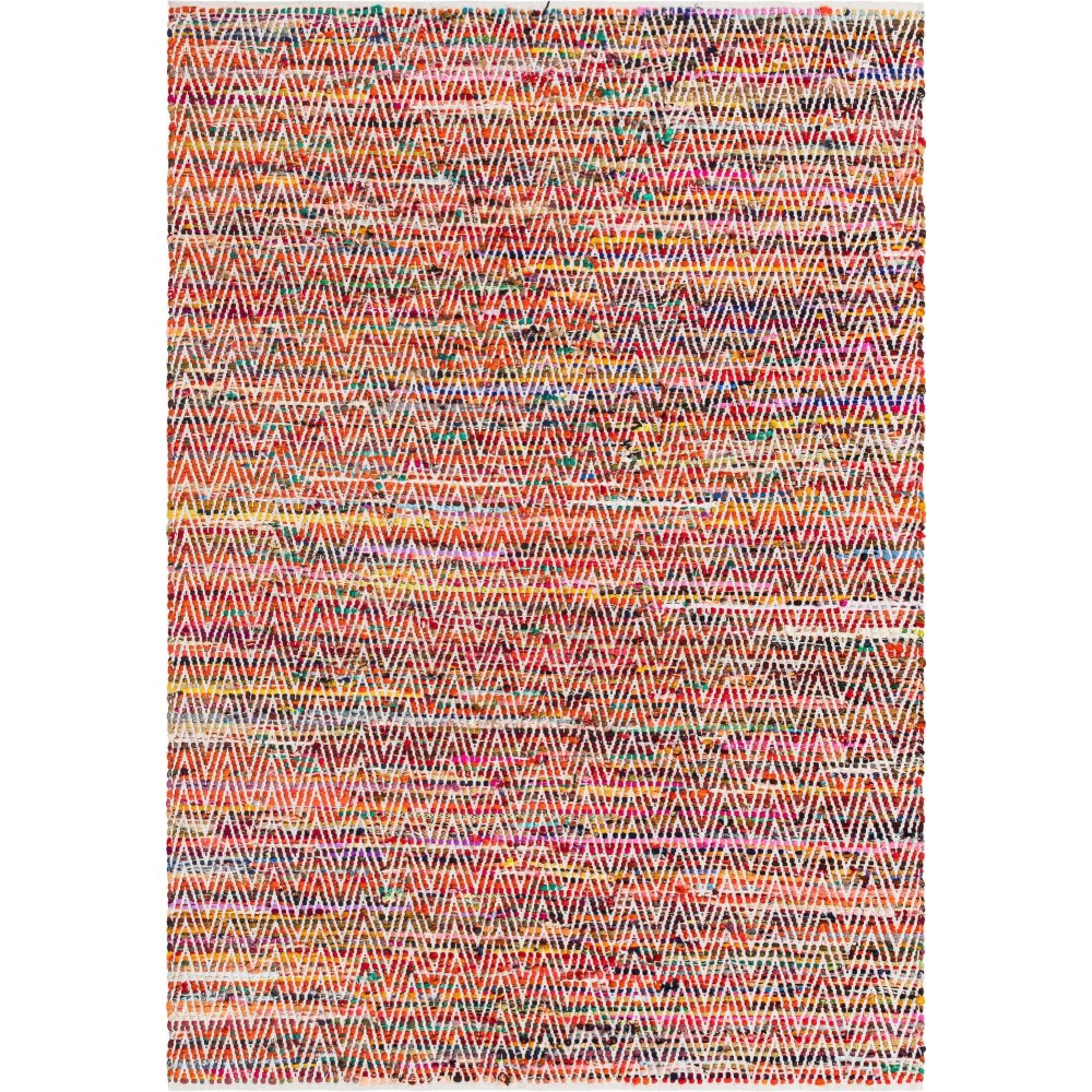 Rug Unique Loom Chindi Chevron Multi/Red Rectangular 7' 0 x 10' 0