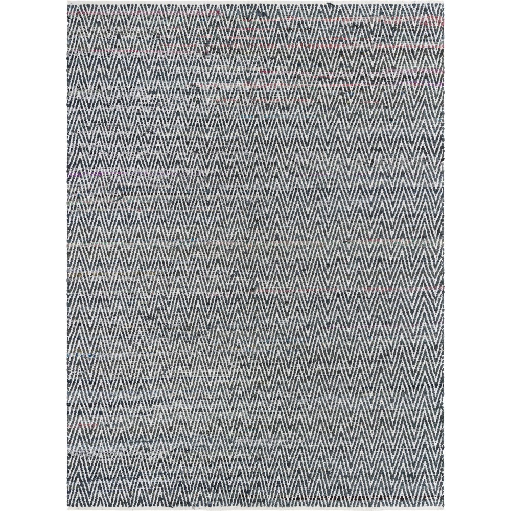 Rug Unique Loom Chindi Chevron Black Rectangular 8' 0 x 11' 0