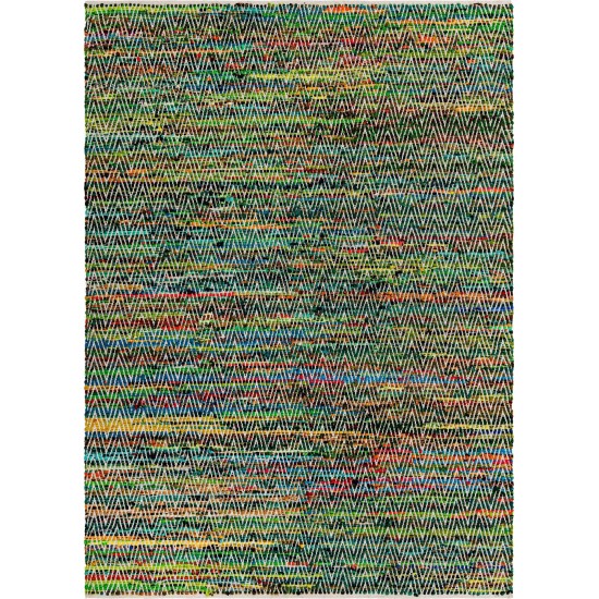 Rug Unique Loom Chindi Chevron Multi/Green Rectangular 8' 0 x 11' 0