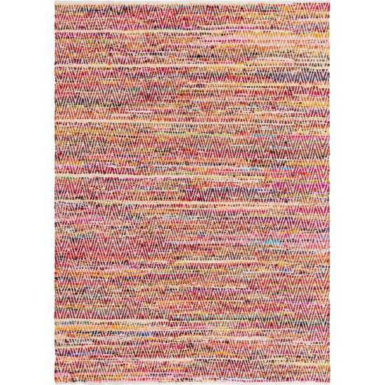 Rug Unique Loom Chindi Chevron Multi/Red Rectangular 8' 0 x 11' 0