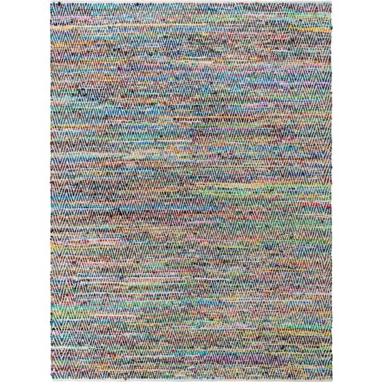 Rug Unique Loom Chindi Chevron Multi/Green Rectangular 9' 0 x 12' 0