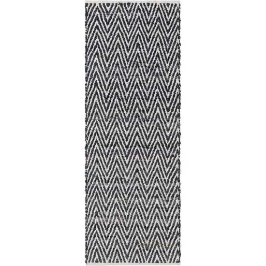 Rug Unique Loom Chindi Chevron Black Runner 2' 2 x 6' 0