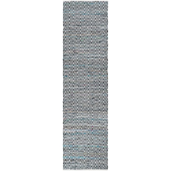 Rug Unique Loom Chindi Chevron Black Runner 2' 7 x 10' 0