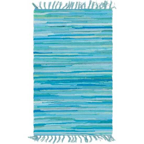 Rug Unique Loom Chindi Cotton Turquoise Rectangular 2' 2 x 3' 0