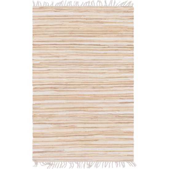 Rug Unique Loom Chindi Cotton Beige Rectangular 4' 0 x 6' 0