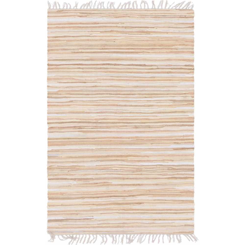 Rug Unique Loom Chindi Cotton Beige Rectangular 4' 0 x 6' 0