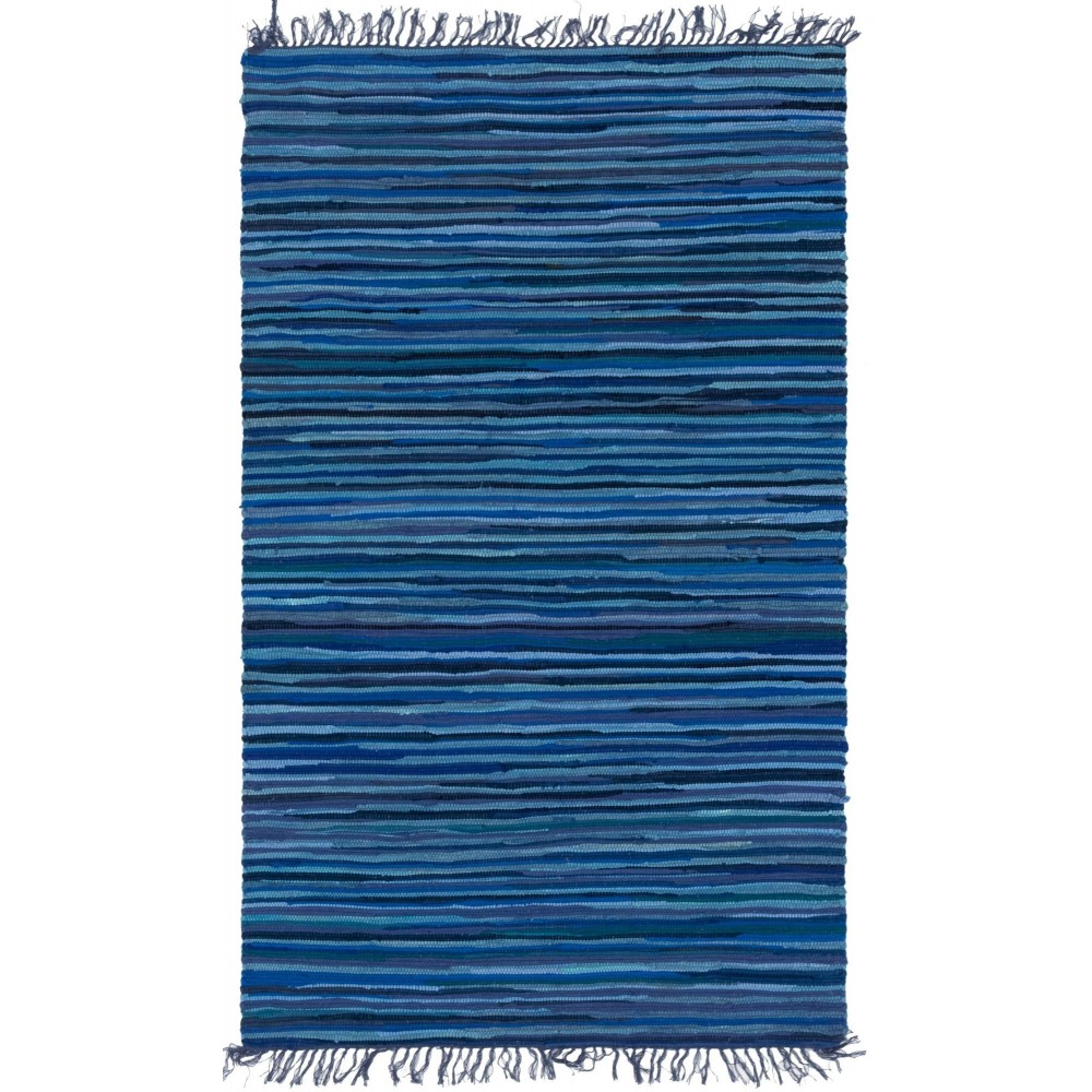 Rug Unique Loom Chindi Cotton Navy Blue Rectangular 4' 0 x 6' 0