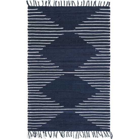 Rug Unique Loom Chindi Cotton Navy Blue Rectangular 4' 0 x 6' 0