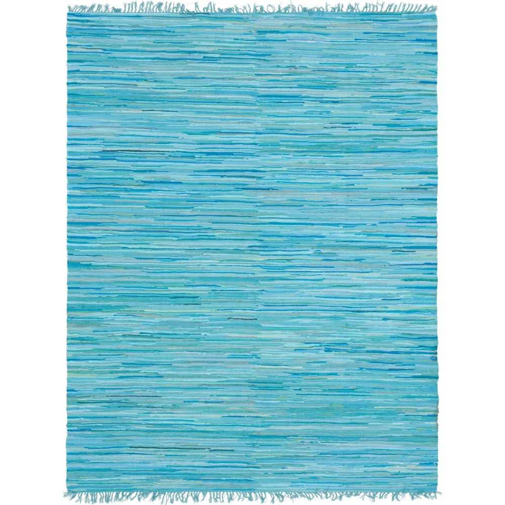 Rug Unique Loom Chindi Cotton Turquoise Rectangular 8' 0 x 10' 0