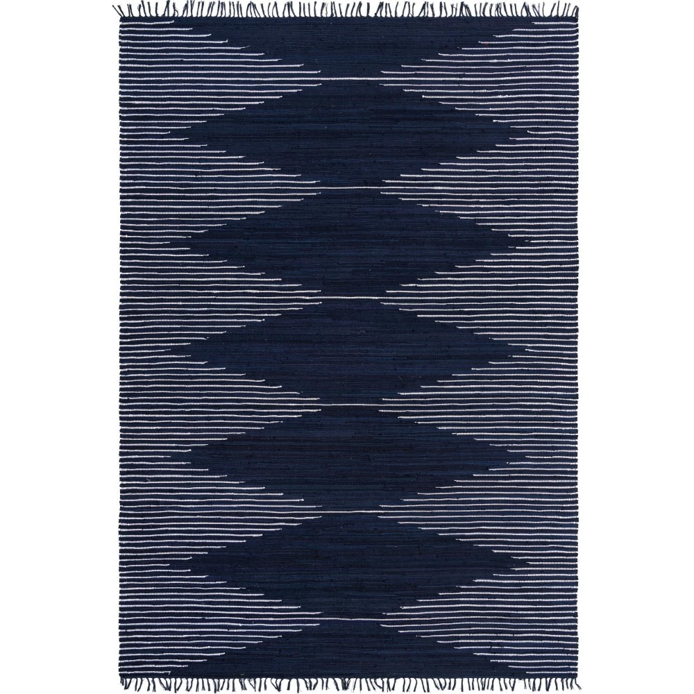 Rug Unique Loom Chindi Cotton Navy Blue Rectangular 10' 0 x 14' 0