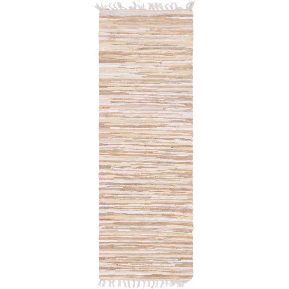 Rug Unique Loom Chindi Cotton Beige Runner 2' 7 x 6' 7