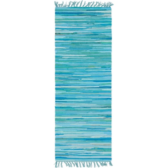 Rug Unique Loom Chindi Cotton Turquoise Runner 2' 7 x 6' 7