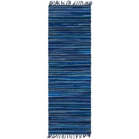 Rug Unique Loom Chindi Cotton Navy Blue Runner 2' 7 x 6' 7