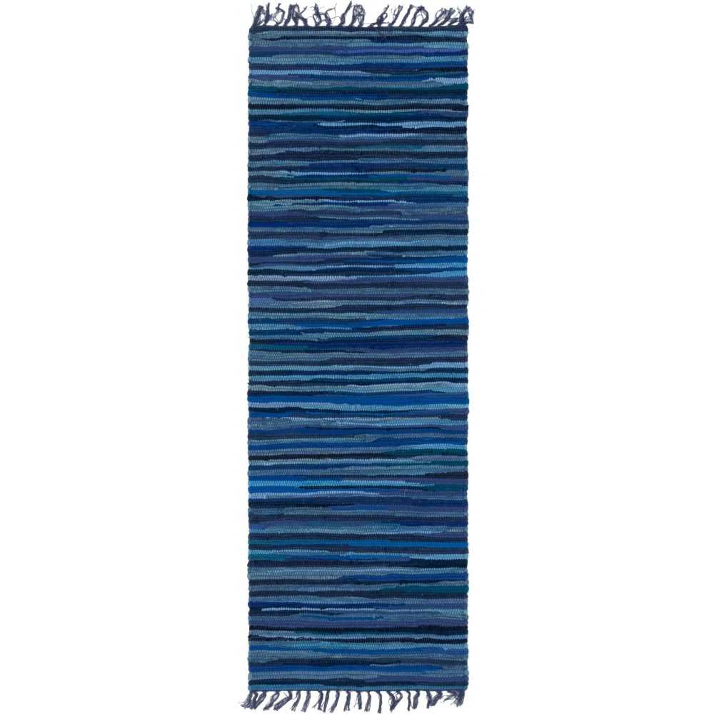 Rug Unique Loom Chindi Cotton Navy Blue Runner 2' 7 x 6' 7