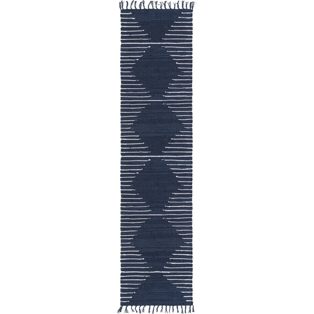 Rug Unique Loom Chindi Cotton Navy Blue Runner 2' 7 x 10' 0